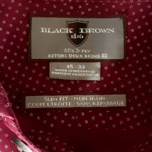 Black Brown 1826 SZ M Slim Fit Burgundy Men's Button Up Egyptian Cotton Shirt - Picture 7 of 13
